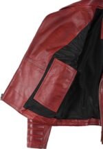 Maroon Asymmetrical Women's Biker Leather Jacket - Image 4
