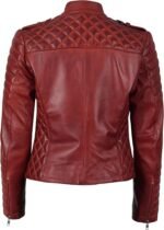 Maroon Asymmetrical Women's Biker Leather Jacket - Image 2
