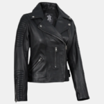 Bari Black Women's Real Leather Biker Jacket - Image 4
