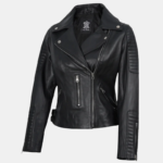 Bari Black Women's Real Leather Biker Jacket - Image 3