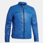 Dodge Men’s Cafe Racer Jacket Bold Blue Leather Biker Look - Image 4