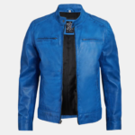 Dodge Men’s Cafe Racer Jacket Bold Blue Leather Biker Look - Image 2