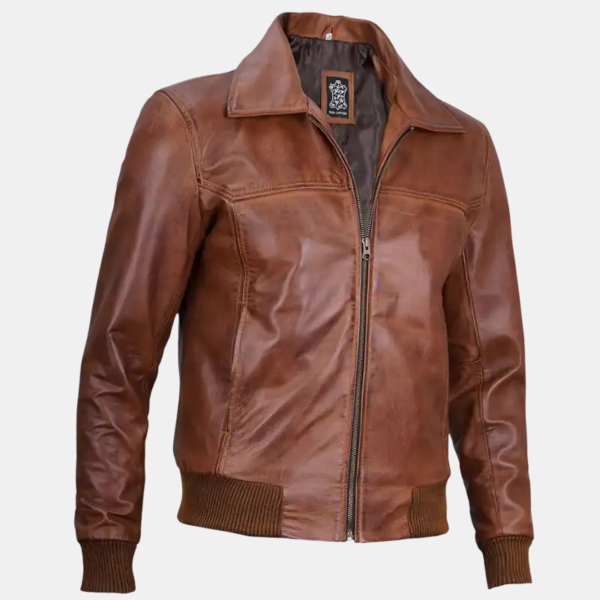 Vintage Brown Leather Harrington Bomber Jacket Timeless Style