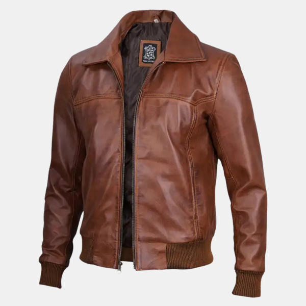 Vintage Brown Leather Harrington Bomber Jacket Timeless Style