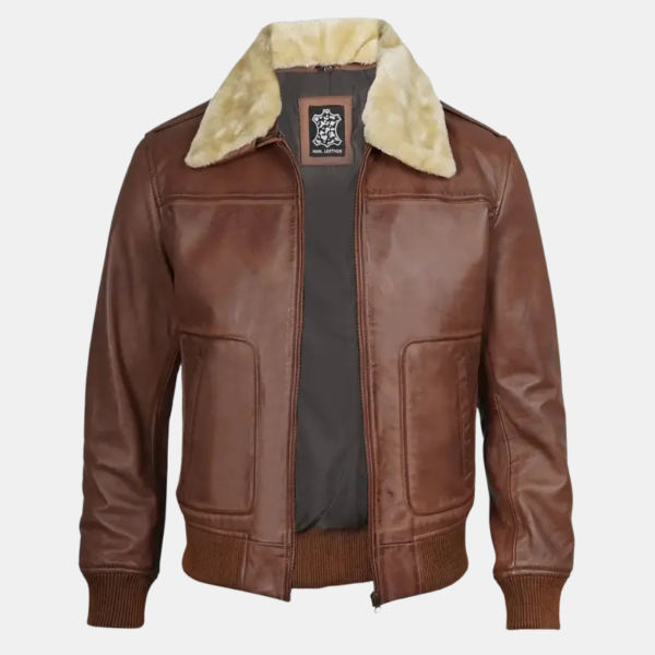 Garrett Fur Collar Bomber Jacket Timeless Brown Leather