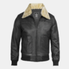 Garrett Men's Vintage Bomber – Black Leather & Fur Collar