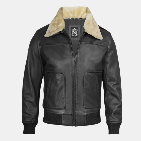 Garrett Men's Vintage Bomber – Black Leather & Fur Collar