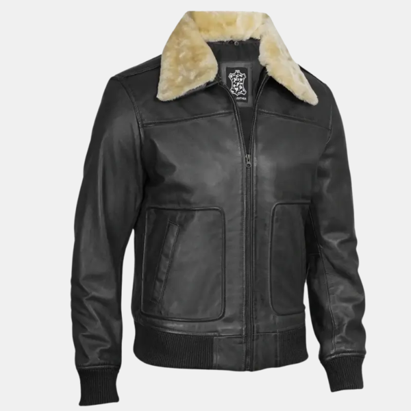 Garrett Men's Vintage Bomber – Black Leather & Fur Collar