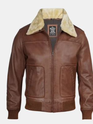 Garrett Fur Collar Bomber Jacket Timeless Brown Leather