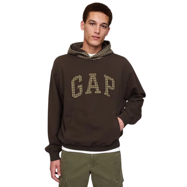 Gap Houndstooth Logo Hoodie Terra Brown