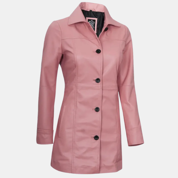 Kandis Women's Pink Real Leather Car Coat Modern Twist on Classic Style