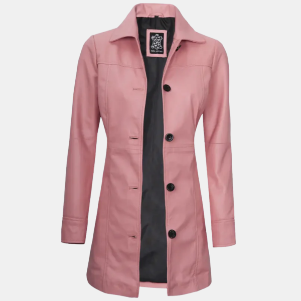 Kandis Women's Pink Real Leather Car Coat Modern Twist on Classic Style