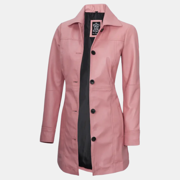 Kandis Women's Pink Real Leather Car Coat Modern Twist on Classic Style