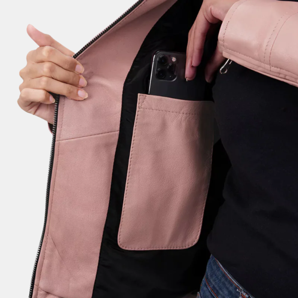 Light Pink Women's Cafe Racer Leather Motorcycle Jacket