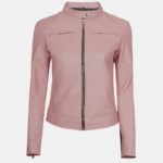 Light Pink Women's Cafe Racer Leather Motorcycle Jacket