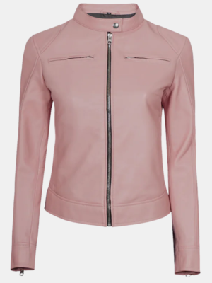 Light Pink Women's Cafe Racer Leather Motorcycle Jacket