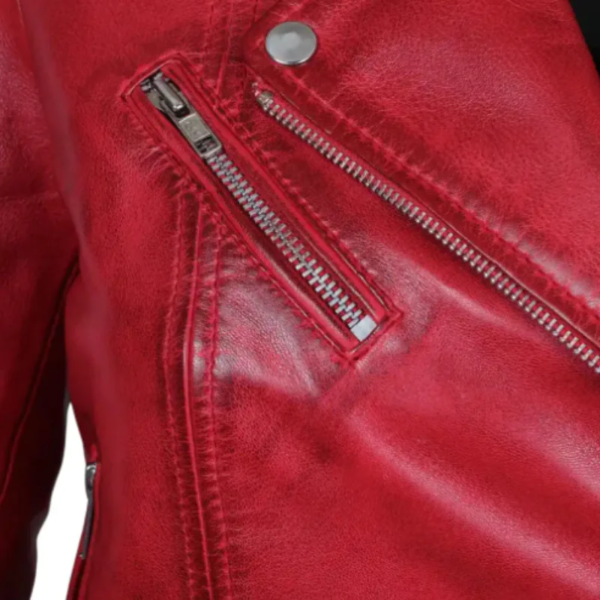 Margaret Women's Bold Red Leather Jacket Ride with Attitude