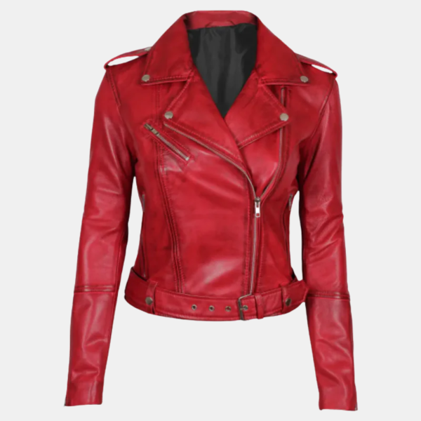Margaret Women's Bold Red Leather Jacket Ride with Attitude