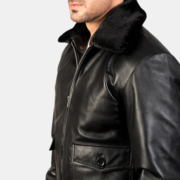 Men Airin G-1 Black Leather Bomber Jacket
