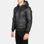 HB INDUSTRIES Black Hooded Leather Bomber Jacket - Image 4