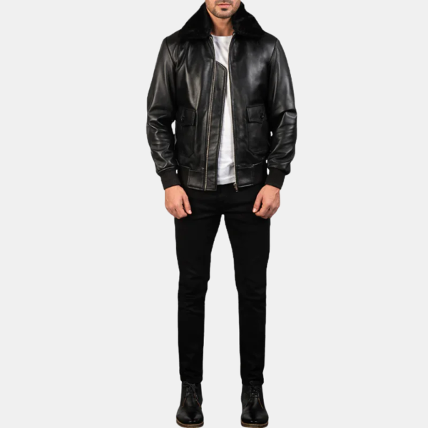 Men Airin G-1 Black Leather Bomber Jacket