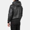 Men Black Hooded Leather Bomber Jacket