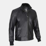 Men's Fashionable Black Real Leather Bomber Jacket - Image 3