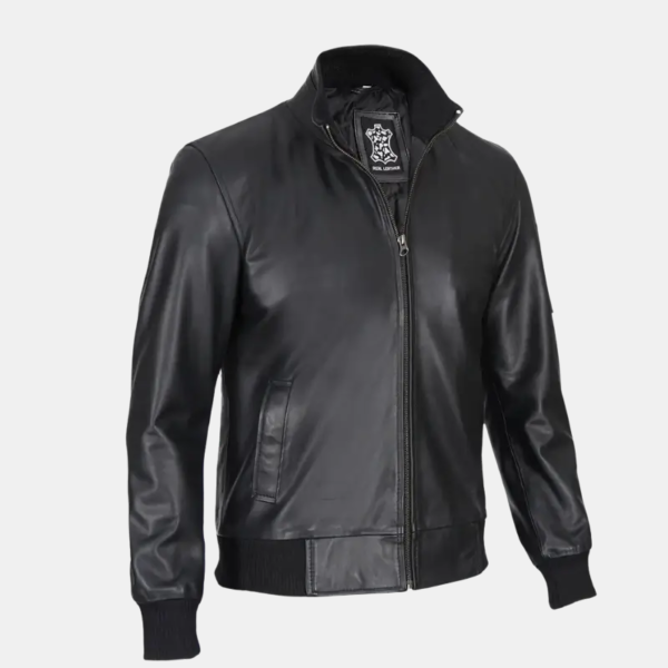 Men's Fashionable Black Real Leather Bomber Jacket