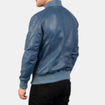 Men Bomia Ma-1 Blue Leather Bomber Jacket - Image 4