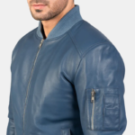 Men Bomia Ma-1 Blue Leather Bomber Jacket - Image 3
