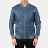 Men Bomia Ma-1 Blue Leather Bomber Jacket
