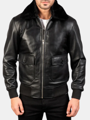 Men Airin G-1 Black Leather Bomber Jacket