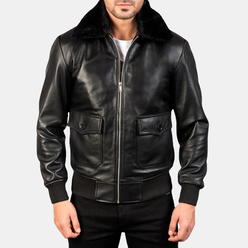 Men-G-1-Black-Leather-Bomber-Jacket-1.png Men Airin G-1 Black Leather Bomber Jacket - Image 1