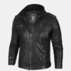 Mens Black Waxed Cafe Racer Leather Jacket