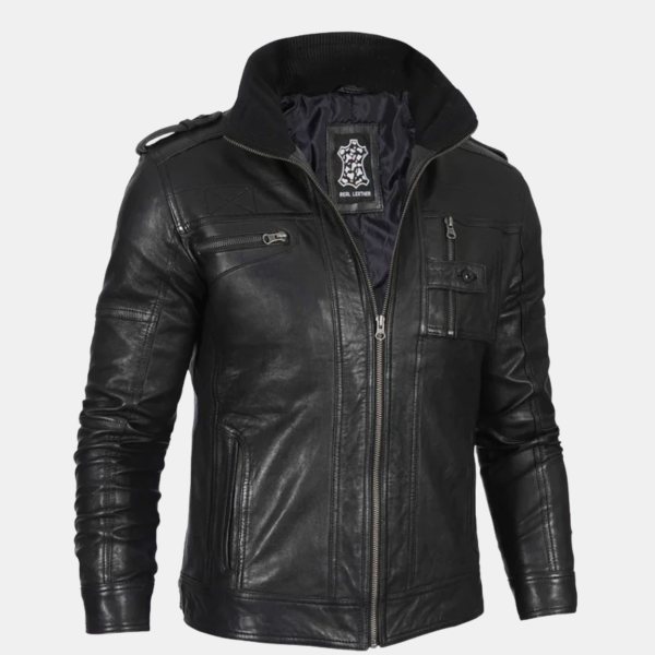 Mens Black Waxed Cafe Racer Leather Jacket