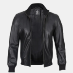 Men's Fashionable Black Real Leather Bomber Jacket - Image 2