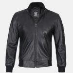Men's Fashionable Black Real Leather Bomber Jacket