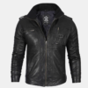 Mens Black Waxed Cafe Racer Leather Jacket