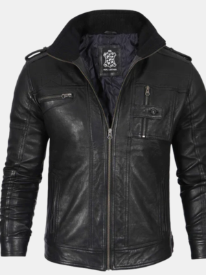 Mens Black Waxed Cafe Racer Leather Jacket