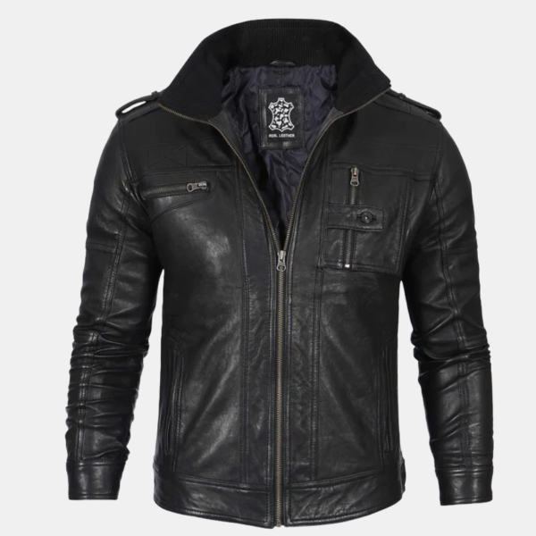 Mens Black Waxed Cafe Racer Leather Jacket