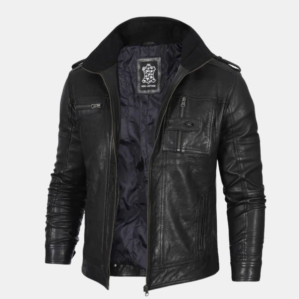 Mens Black Waxed Cafe Racer Leather Jacket