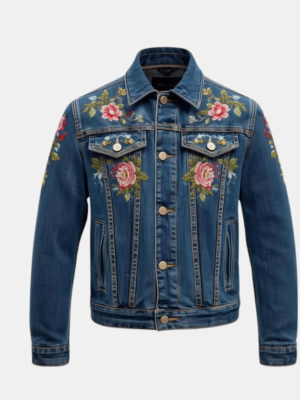 Men’s Floral Embroidered Denim Jacket