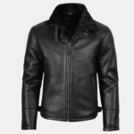Mitchel Men's Black Shearling Leather Bomber Jacket - Image 3