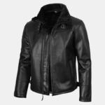 Mitchel Men's Black Shearling Leather Bomber Jacket - Image 4