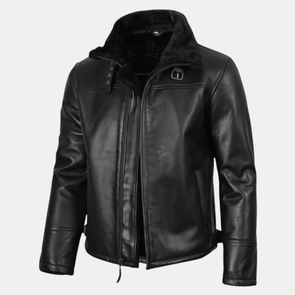 Mitchel Men's Black Shearling Leather Bomber Jacket