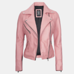Ninfa Women’s Pink Moto Jacket 100% Real Leather - Image 2