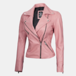 Ninfa Women’s Pink Moto Jacket 100% Real Leather - Image 4