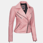 Ninfa Women’s Pink Moto Jacket 100% Real Leather - Image 3