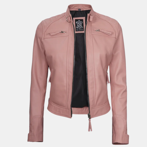 Premium Women’s Pink Diamond Real Leather Biker Jacket