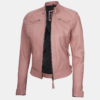 Premium Women’s Pink Diamond Real Leather Biker Jacket